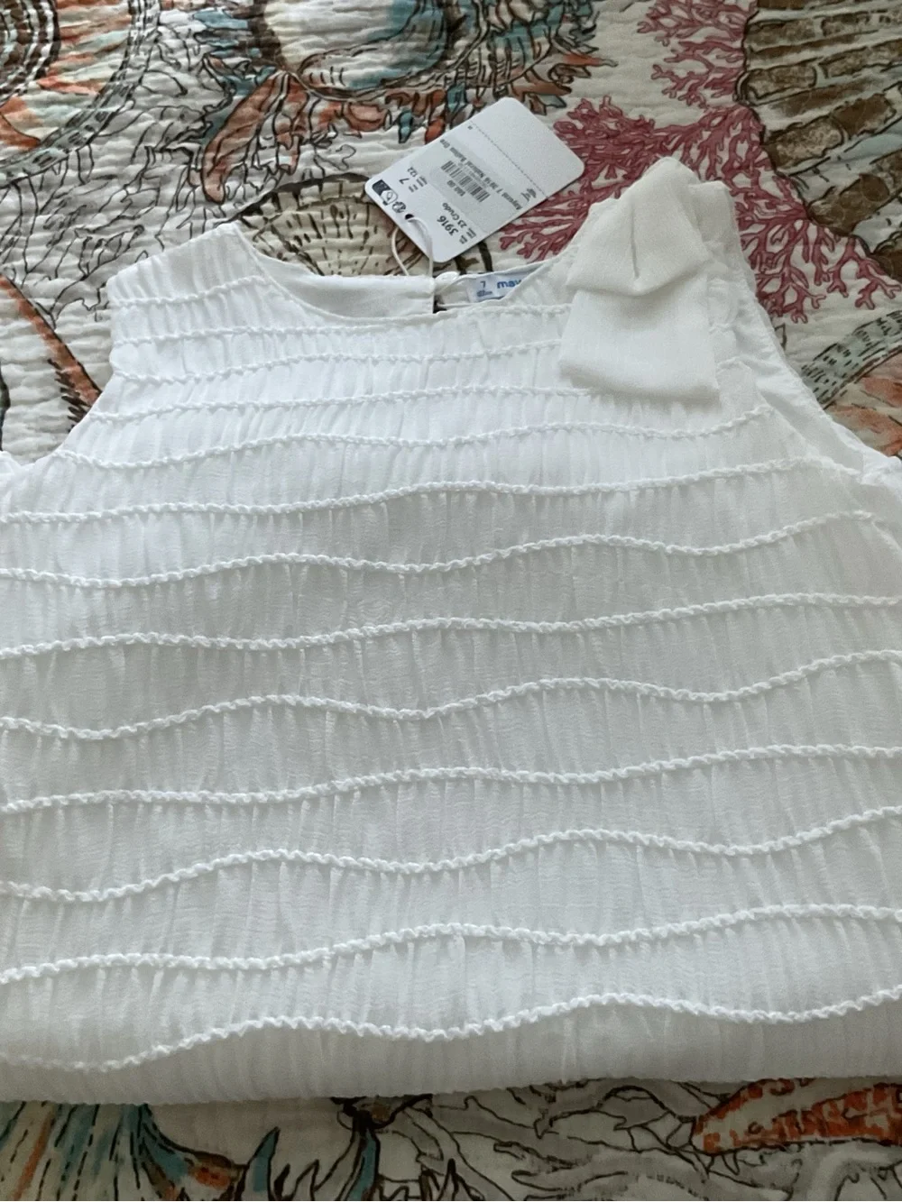 Mayoral White Textured Sleeveless Dress with Bow Accent NEW